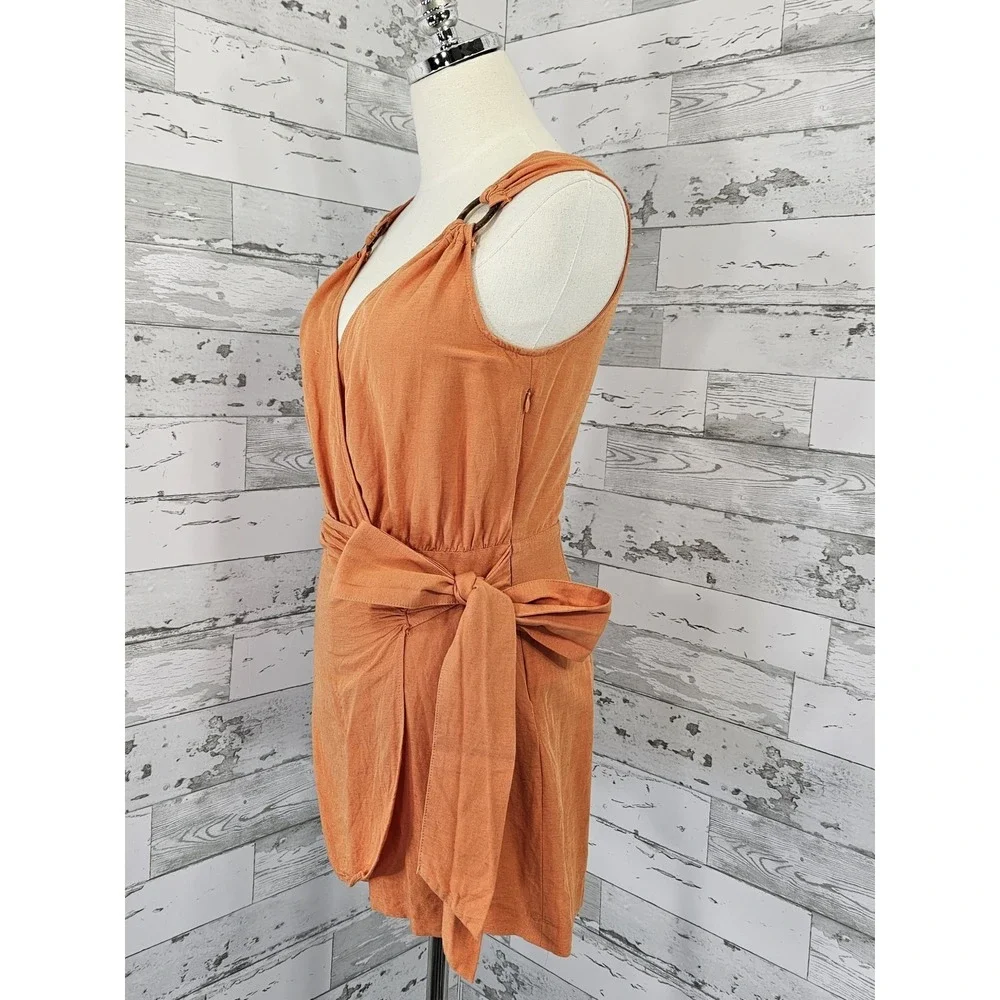 Zara Orange Sleeveless Romper Wrap Front Tie V Neck Womens Xsmall